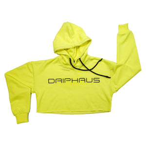 WOMEN'S CROP TOP NEON YELLOW PULLOVER HOODIE