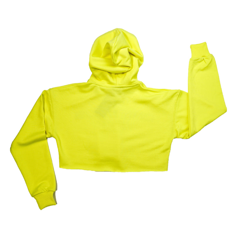 WOMEN'S CROP TOP NEON YELLOW PULLOVER HOODIE