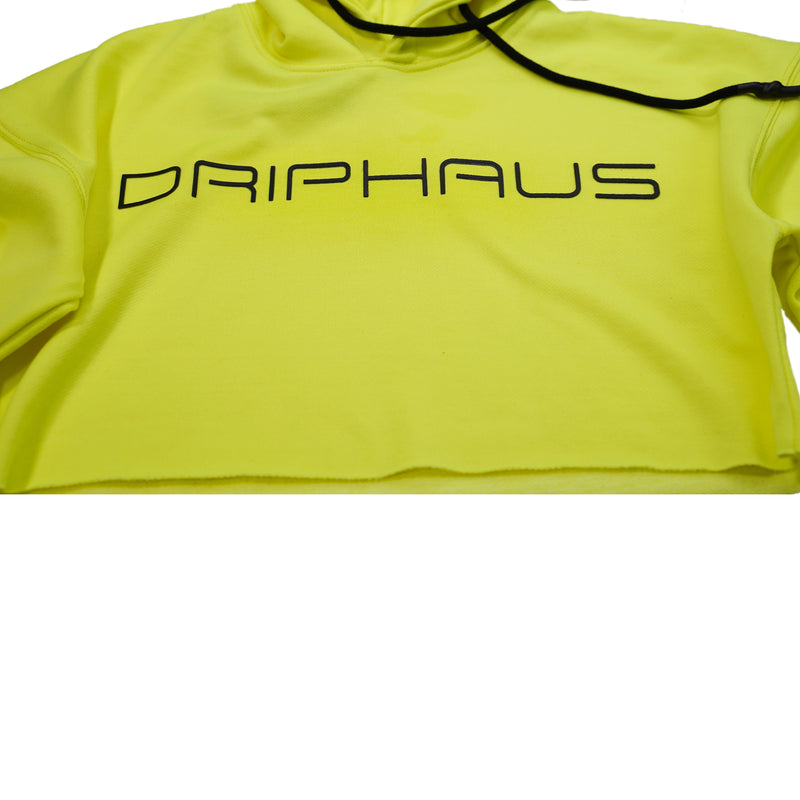 WOMEN'S CROP TOP NEON YELLOW PULLOVER HOODIE