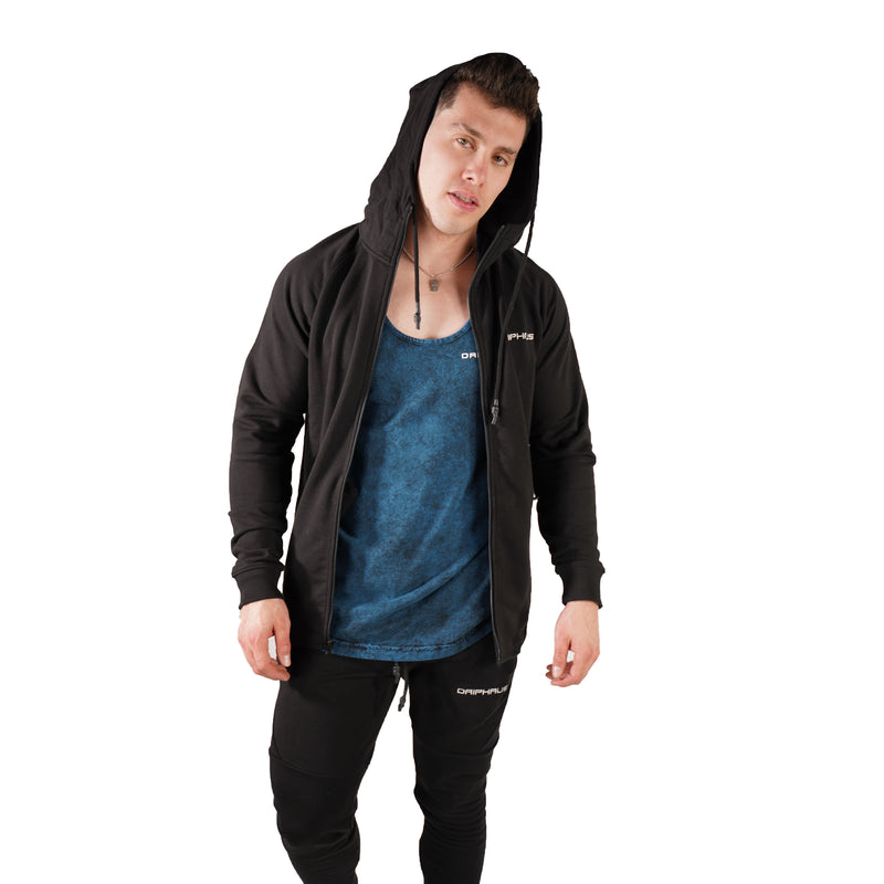 MEN'S ZIP ZIPPER HOODIE CURVED HEM